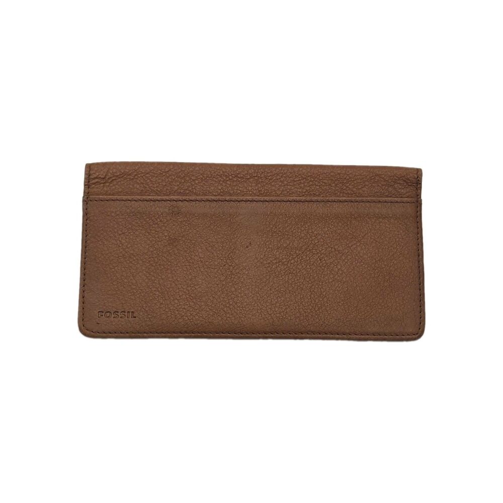Fossil Checkbook Holder Card Wallet Organizer Brown Leather 6.5"x3.5" Fold Flat